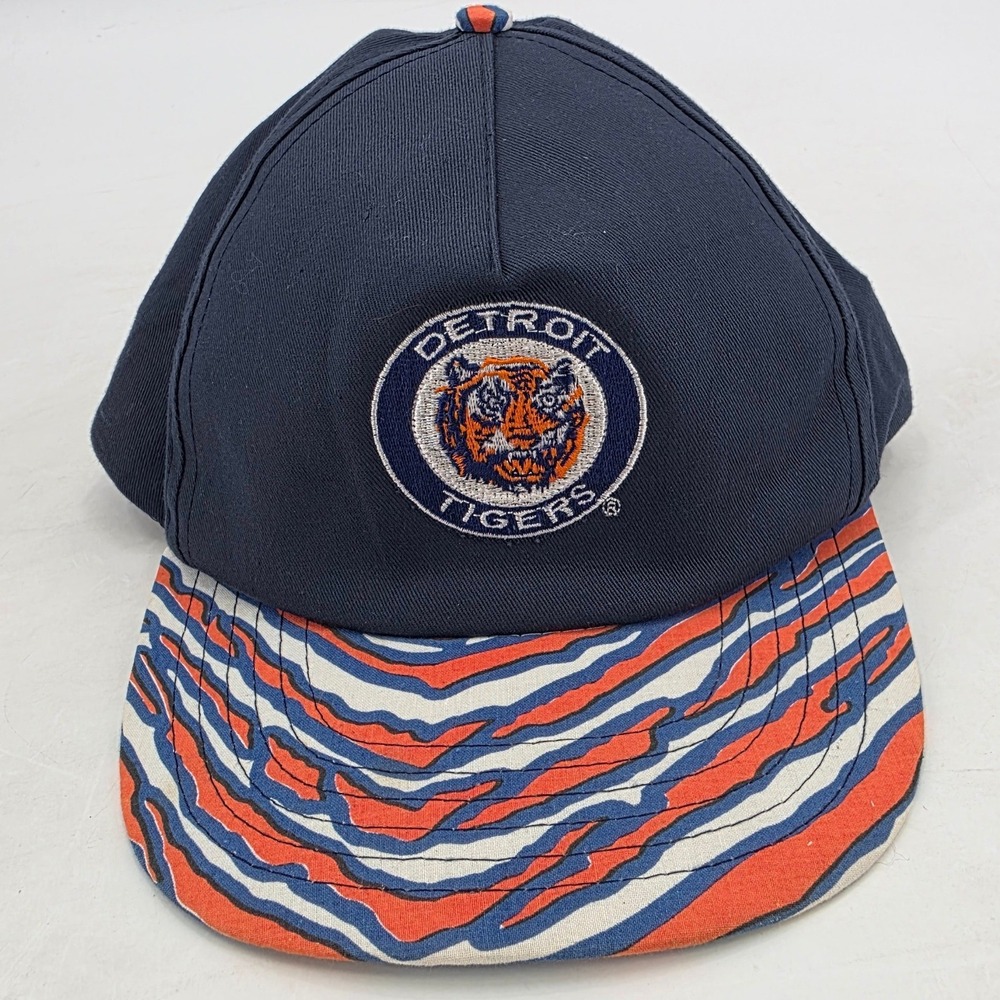 VINTAGE 80S ZUBAZ DETROIT TIGERS HAT RARE SNAPBACK BLUE ORANGE WHITE OLD LOGO